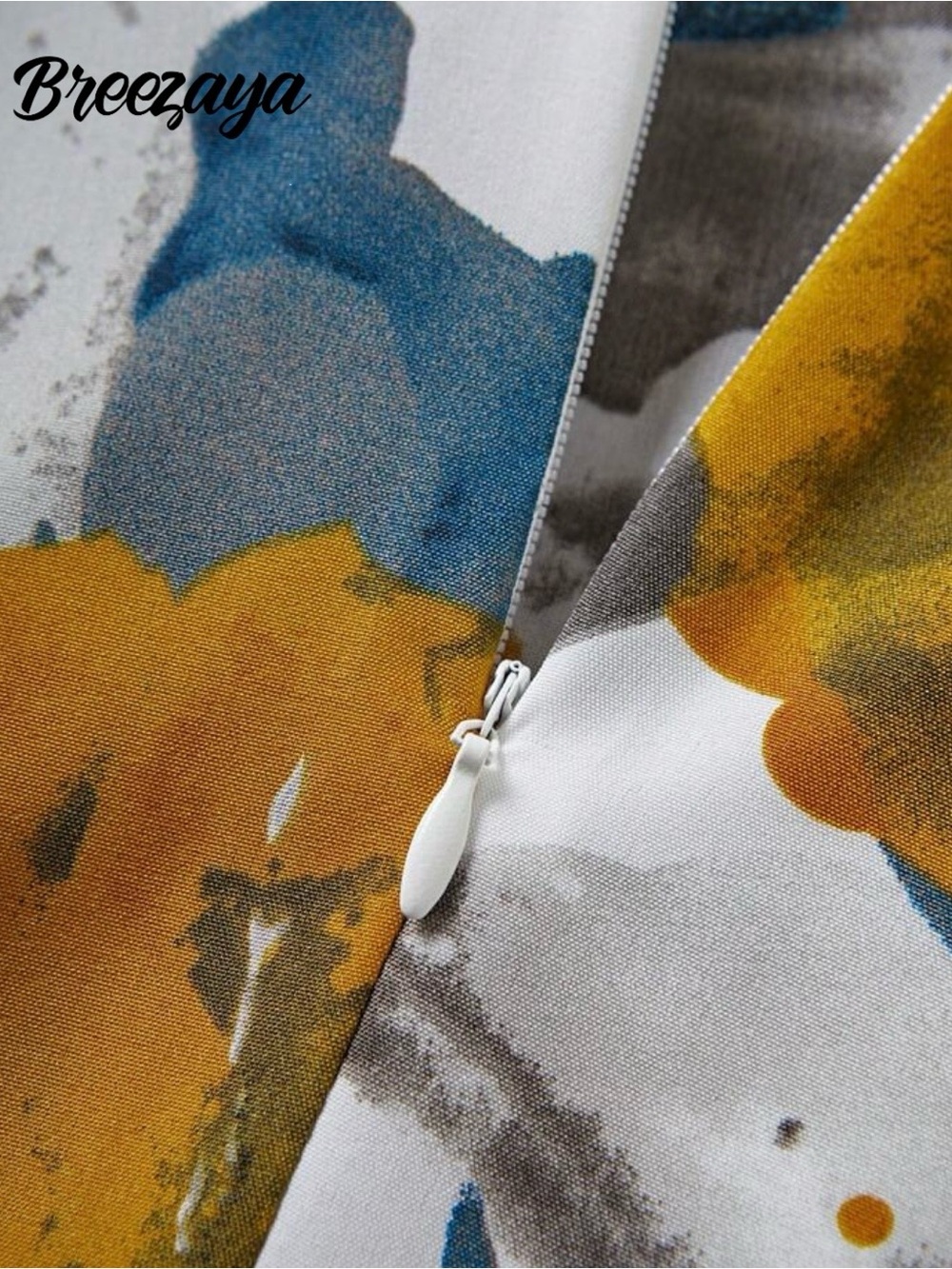SHEIN White Midi Skirt with Blue & Mustard Floral Print - Picture 3 of 4